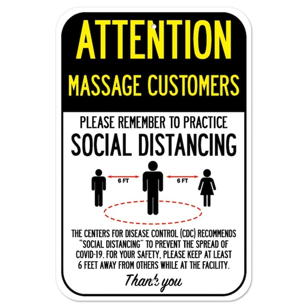 Public Safety Sign-Massage Customers Practice Social Distancing, Heavy-Gauge, 12" H, A-1218-25366